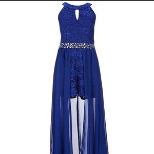 Speechless Sleeveless Cut-Out Jeweled Waist Chiffon Glitter Lace Romper